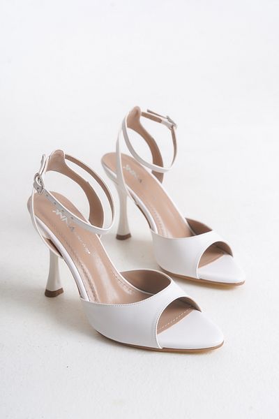 Shoesers Women's Special Design Ankle Strap Single Strap White Stiletto Thin High Heeled Evening Dress Shoes