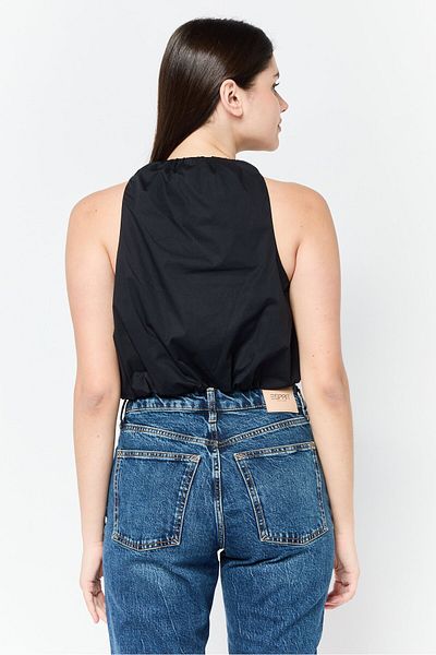 Esprit Women Ruffle Neck Sleeveless Solid Tank Top, Black