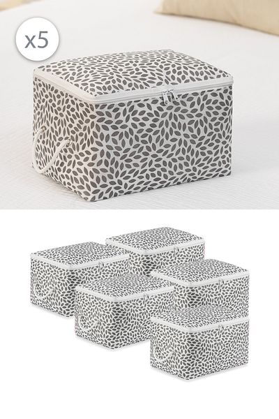 REKHOME 5 Pieces Gray Leaf Patterned Small Size under Base Socks Suitcase Organizer Dowry Organizer Hurç