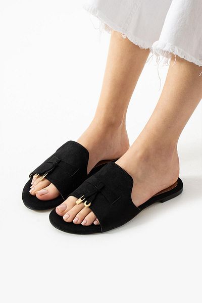 diclepolat Women's Suede Flat Sole Daily Slippers Wolya Black