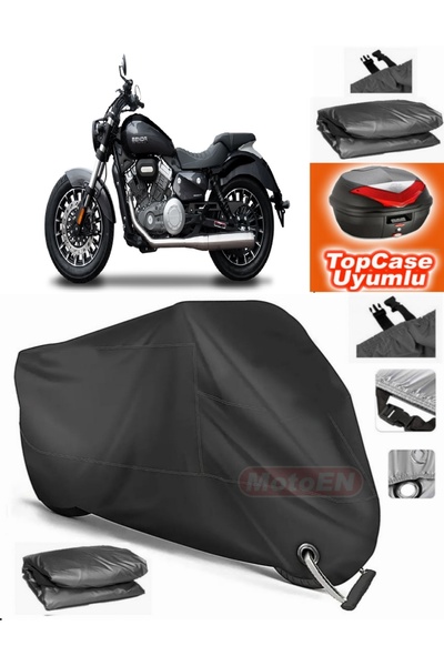 MotoEN Siyah Kilit Uyumlu Yuki Benda Rock 250 Branda Topcase Arka Çanta Uyumlu Motor Brandası