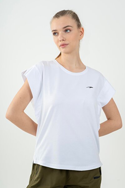 MARATON تي شيرت نسائي عادي برقبة دائرية باللون الأبيض