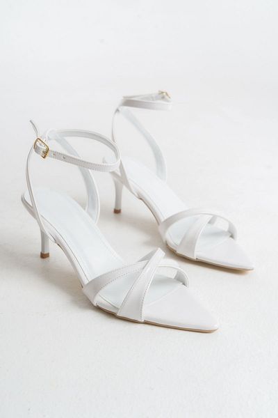 MARSEDO Women's Pointed Toe Strappy Ankle Strap Heeled Sandals Cora White