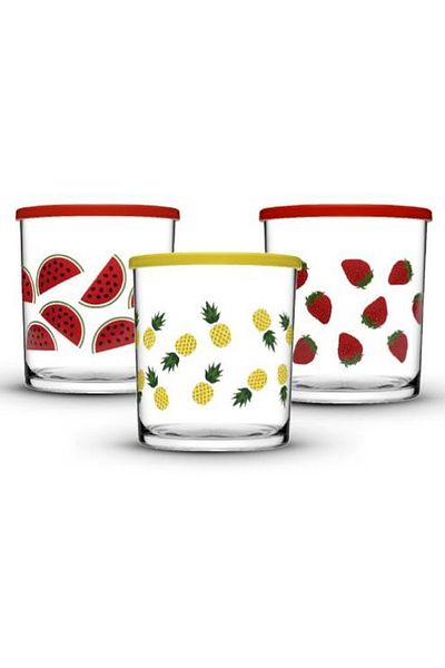 Paşabahçe Bistro Patterned Storage Container with Lid 380 Cc Set of 3
