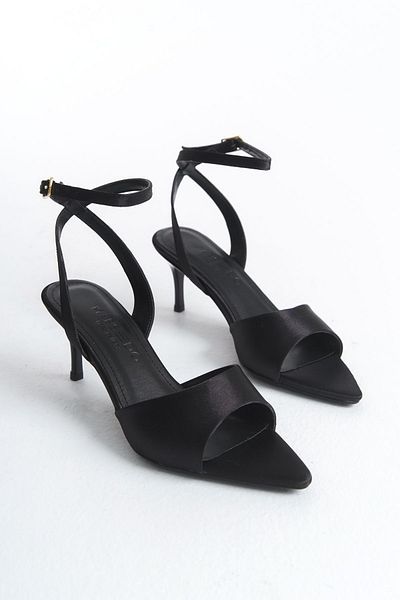 MARSEDO Women's Black Sandals - Holly with Pointed Toe Band and Ankle Strap Heels