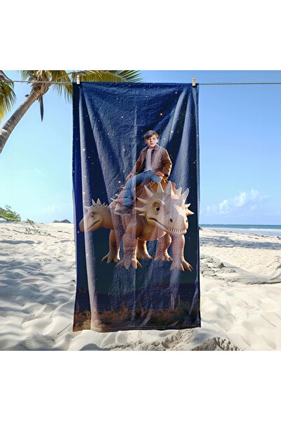 EJOYA Kişiye Özel Karikatür Fotoğraflı Şirin Dino Plaj ve Banyo Havlusu 115162