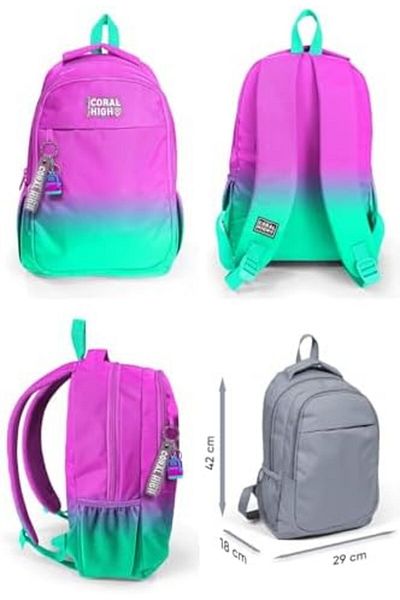 STOREMAX Starbyx High Pink Water Green Color Transition Primary School Middle School and Daily Backpack - Girls