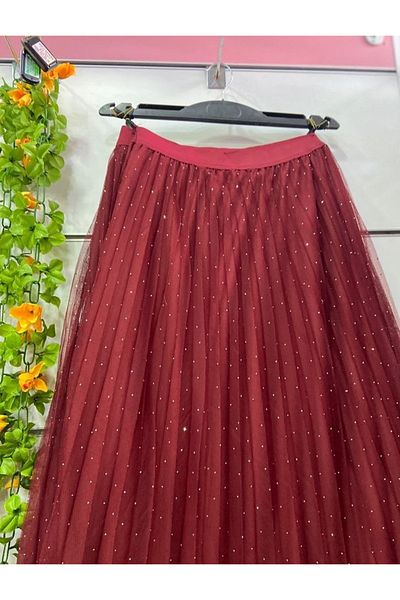 THULIA Straight Chiffon Skirt with Curved Stones