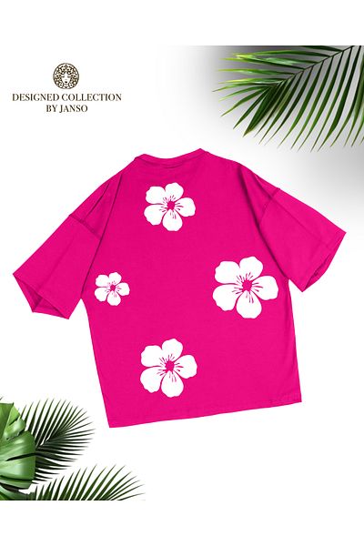 JANSO GROUP - Women's Flower Printed Short Sleeve Tshirt Large Size Cotton