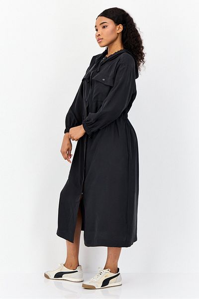 Esprit Women Solid Midi Hooded Dress, Black