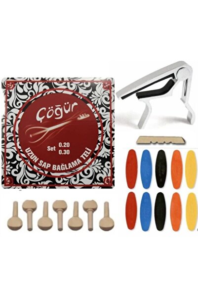 Master Music Müzik Çöğür 0.20 Uzun Sap Bağlama Teli + Kelepçe + Burgu Seti + 10 Adet Tezene + Eşik