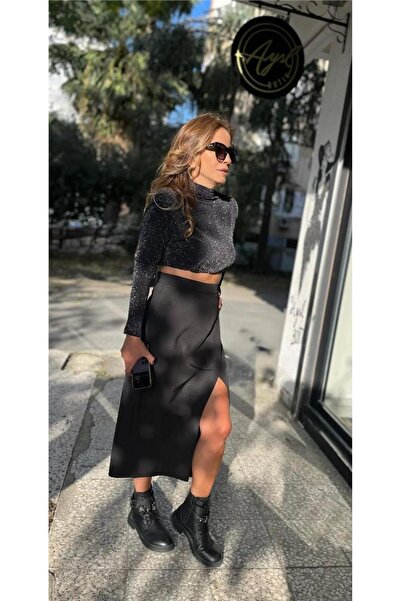 Newmission Siyah Sırt Dekolteli Vatkalı Crop