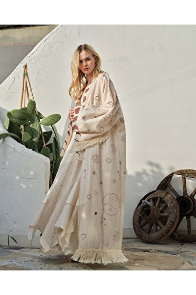 Holly Beez Mystical Patterned Bohemian Long Kimono with Tassel Detail