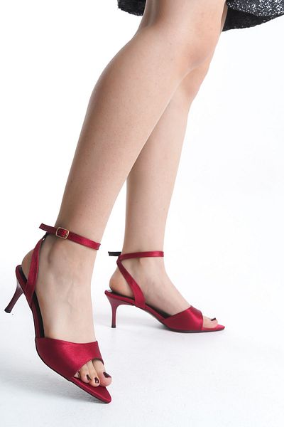 MARSEDO Women's Pointed Toe Strappy Ankle Strap Heeled Sandals Holly Burgundy