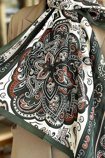Sultan Eşarp Sultan Fresh Cotton Shawl - Orient Express Model - SLF001-08 - Χακί, Μαύρο, Πλακάκι
