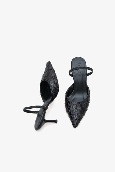 LOJO Women's Stiletto Pointed Toe Sequin Heeled Shoes Verona Black
