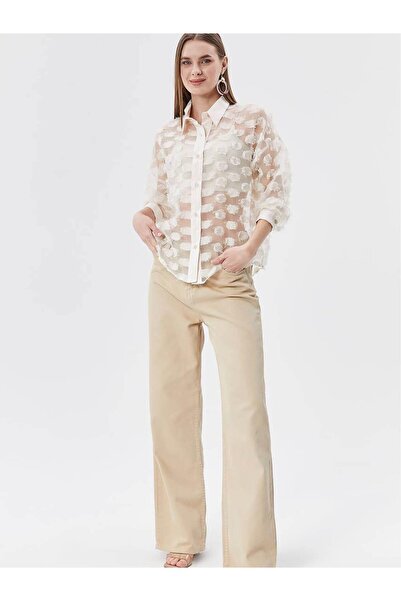 Coral Püskül Noktalı Tül Gömlek Bej