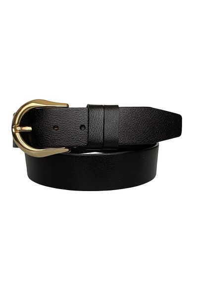 GoDeri 100% Genuine Leather, Black Women's Jeans Belt with Gold Buckle 4 Cm=an-byn-70