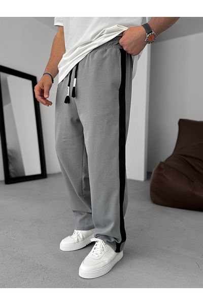 BYBASICMAN Gray Knitted Striped Pipe Leg Sweatpants Res-5250