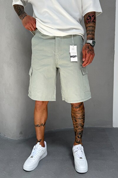 MADZEYMODA Vodově zelená džínovina Pánské džínové šortky Cargo Pocket KE-554