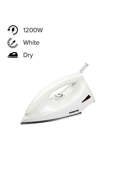 Nikai Dry Iron, Non-Stick Teflon Soleplate, Adjustable Temperature Control 1200 W NDI725N White