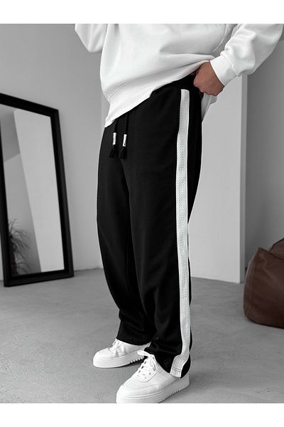 BYBASICMAN Black Knitted Striped Tube Leg Sweatpants Res-5250