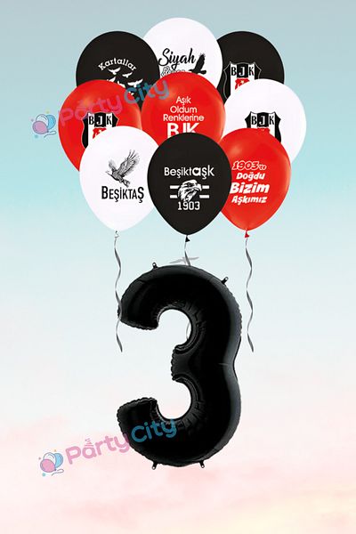 Party City Σετ μίνι μπαλόνι με θέμα 3 ετών Fan Black-white - Μπαλόνι με αλουμινόχαρτο - Σετ γιορτής για πάρτι