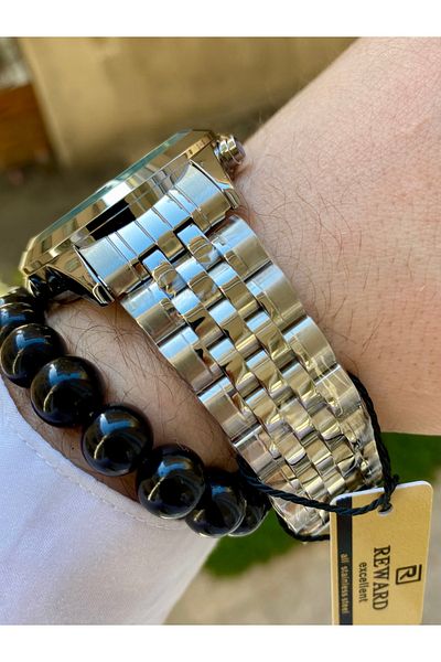 Reward Silver Color Waterproof Steel Men Wrist Watch Bangle Gift