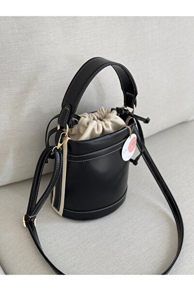 BAGLOVİS Shirred Mouth Bucket Model Black Color Women's Hand and Shoulder Bag En20 Uzn20