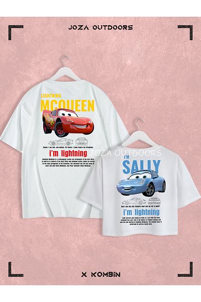 Jobia Outdoors Γυναικεία Ανδρικά Mcqueen Sally Cars Lover Combination Oversize Πολύχρωμο Tshirt Crop Back Printed Σετ 2 τεμαχίων