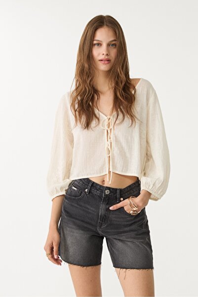 Stradivarius D93 Uzun denim şort