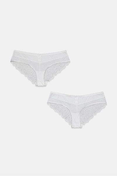 Tchibo Women 2 Pcs Brazilian Textured Panties, White