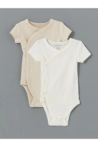 LC Waikiki Lcw Baby Ecru Crew Neck Baby Girl Snap Body 2-Piece