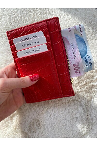 ÇANTA حامل البطاقة، حامل البطاقة الحمراء بنمط التمساح