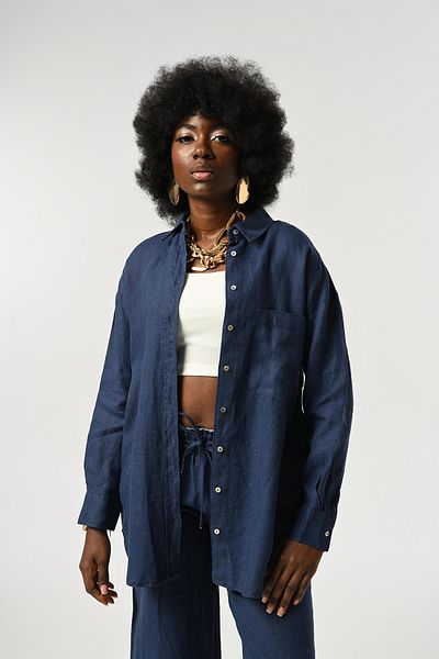 Orfeo Negro Women's 100% Linen Single Pocket Shirt