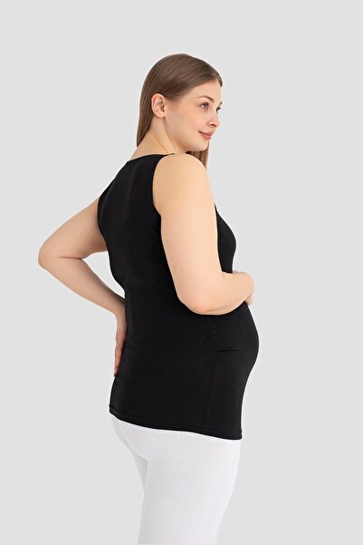 Arma Yıldız Soft Textured Cotton Maternity Undershirt Black with Thick Straps