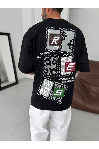 BYBASICMAN Black Low Vision Patch Oversize T-Shirt Res-5202