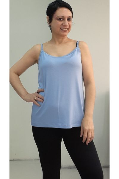 Mertcan Butik Ice Blue Rope Strap Combed Viscose T-Shirt