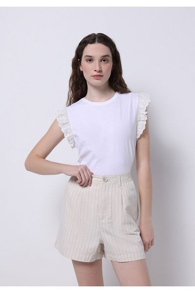 Colin's Tricou alb cu mânecă scurtă pentru femei, cu gât rotund, cu croială normală