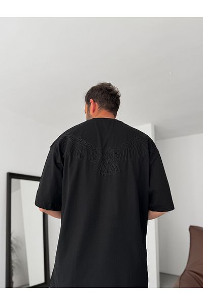 BYBASICMAN Black High Embroidery Oversize T-Shirt Res-5161