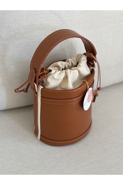BAGLOVİS Shirred Mouth Bucket Model Tan Color Women's Hand and Shoulder Bag En20 Uzn20