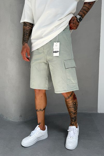 MADZEYMODA Water Green Denim Fabric Men's Cargo Pocket Jean Jeans Shorts Ke-554