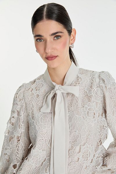Zühre Bow Detailed Lace Gray Double Set Tk-1452