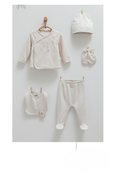 Caramell Bear Patterned 5-Piece Hospital Outfit Set (Newborn) 2025