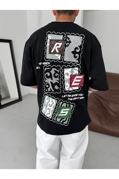 BYBASICMAN Black Low Vision Patch Oversize T-Shirt Res-5202