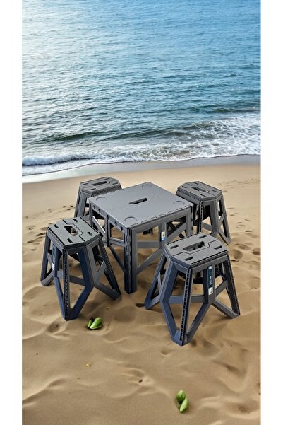 LORD STORE Katlanabilir Plastik Kamp ve Piknik Masası Sandalye Takımı - 4 San...