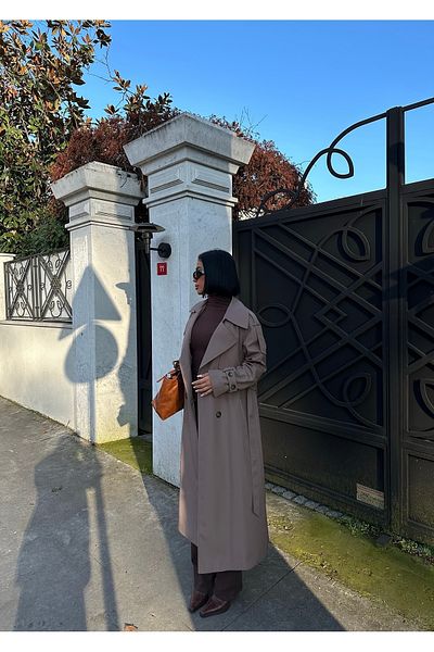 IDA Collection Mink Colored Double Buttoned Trench Coat with Windbreaker Detail