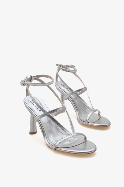 LOJO Women's Strappy Ankle Strap Heeled Daily Sandals Cels Silver