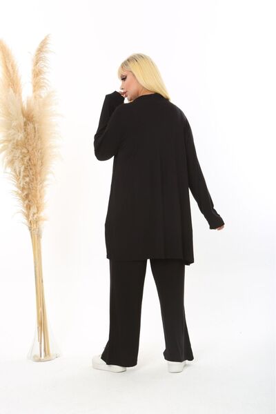 Şans Μαύρη ζακέτα βισκόζης και φόρεμα με τσέπες - Σετ 2 τμχ 65N38327