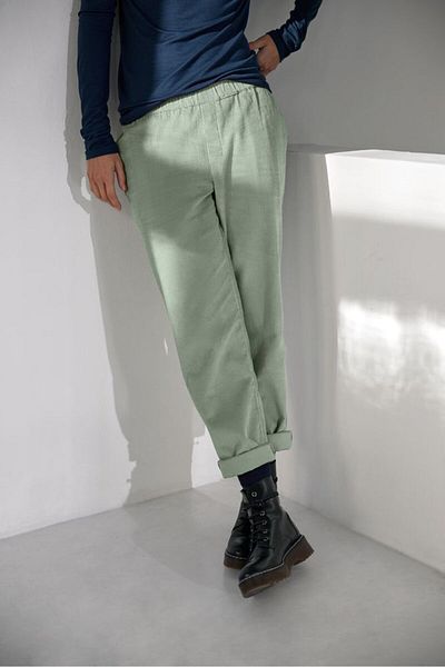 Tchibo Women Regular Fit Textured Pants, Sage Green